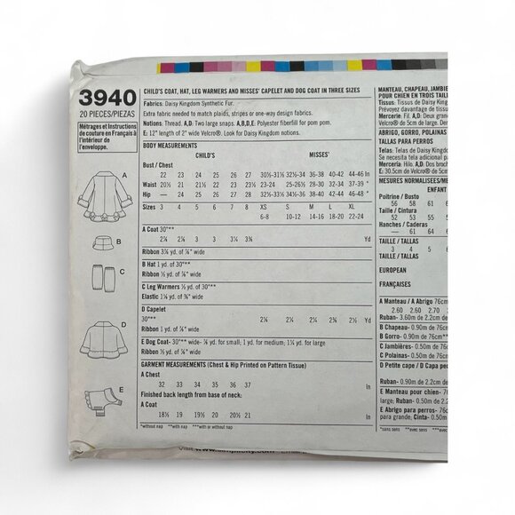 Simplicity Daisy Kingdom Child & Adult Outerwear Sewing Pattern 3940 FF Uncut - Picture 3 of 3